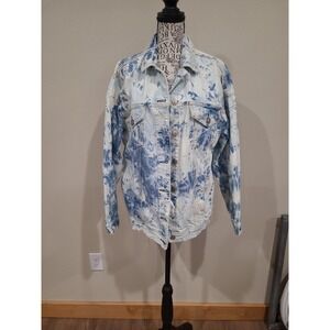 American Eagle Women SZ M Denim Trucker‎ Jacket distressed bleached grunge punk